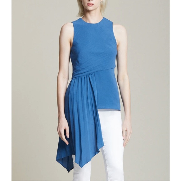 NWT Halston Asymmetric Pleated Sleeveless Top Sz. 0 - Picture 1 of 3